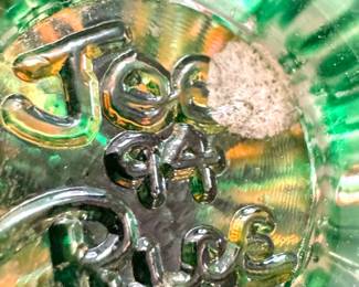 Green Pressed Glass Base Detail with Joe St. Clair Embossed Maker's Mark