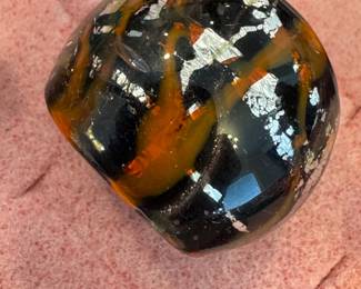 $20 - Murano Style Glass Dome Ring with Silver Foil and Amber Swirls