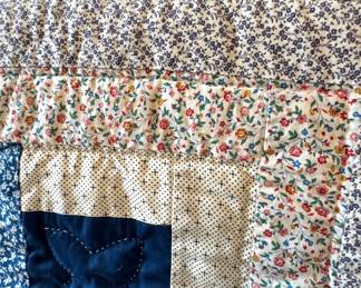 $40, Hand-Quilted Cotton Calico Patchwork Quilt with Floral Motif