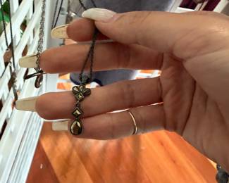 Oxidized Sterling Silver & Marcasite Art Deco Style Drop Necklace