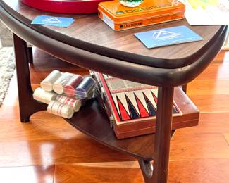 $275, Walnut Two-Tier Guitar Pick Side Table, Mid-Century Modern