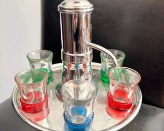 $75, Chrome Park Sherman Pump Decanter Set Mid-Century Modern