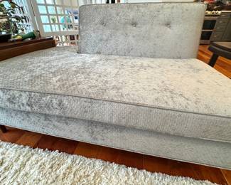 $450, Silver Crushed Velvet Asymmetrical Bumper Chaise
