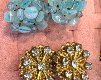 $15 - Light Blue Beaded Cluster & $15 - Gold-Tone Rhinestone Starburst Earrings