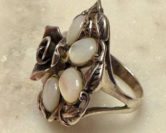 Sterling Silver Moonstone Floral Ring