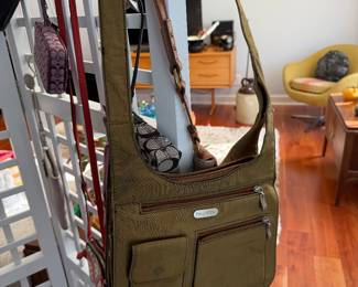 $25 - Baggallini Olive Green Crinkle Nylon Crossbody Bag