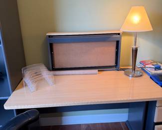 Modern Light Wood and Black Metal Student Desk and File Cabinet