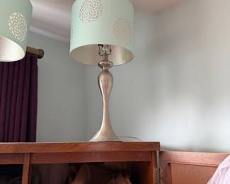 $65 - Brushed Nickel Trumpet Base Table Lamps with Laser-Cut Shades