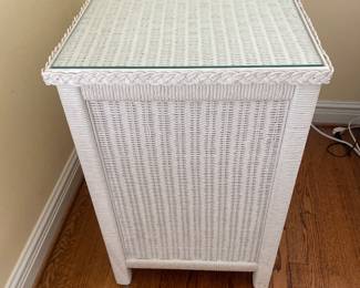 $295.00 - Henry Link Vintage White Wicker 3 Drawer Dresser with Glass Tabletop - 30" x 19" x 30"T