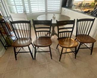 $325.00 - Vintage Set of 4 Solid Wood Side Chair Black Gold Painted Fruit