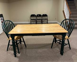 $90.00 - Farmhouse Style Green and Tan Wood Dining Table Set Includes 2 Chairs - 59"L x 35.5"W x 29.5"H