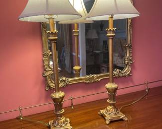 $80.00 - Pair of Gold Candlestick Buffet Lamps, 31"