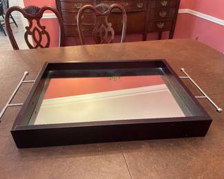 $68.00 - Wood Bar/Serving Cart with Mirror Top Tray and Lockable Wheels