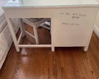 Vintage Henry Link White Wicker Desk with Glass Top and Matching Chair - $295.00