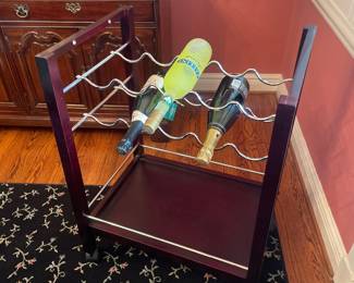 $68.00 - Wood Bar/Serving Cart with Mirror Top Tray and Lockable Wheels