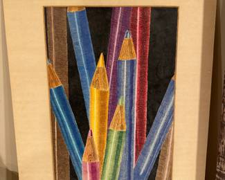 $10.00 - Matted Still Life Drawing of Colorful Pencils