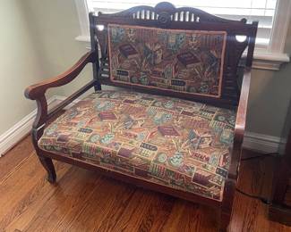 $425.00 - Antique Victorian Eastlake Style Loveseat Featuring Unique Book Upholstery - 40"