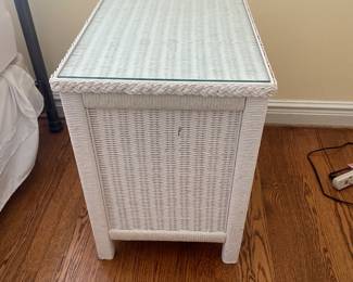 $295.00 - Vintage Henry Link White Wicker Nightstand - 23.5" x 17" x 24"H