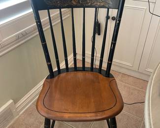 $325.00 - Vintage Set of 4 Solid Wood Side Chair Black Gold Painted Fruit