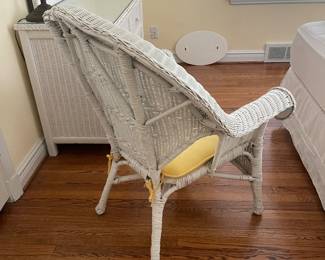 $140.00 - Vintage White Wicker Armchair with Cushion