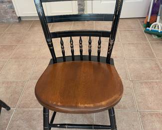 $325.00 - Vintage Set of 4 Solid Wood Side Chair Black Gold Painted Fruit