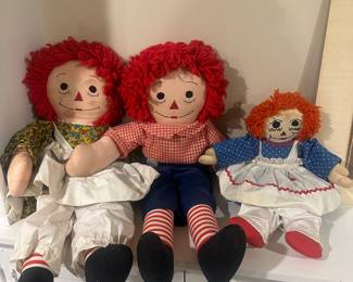 $25.00 - Vintage Raggedy Ann and Andy Handmade Dolls (Includes all 3)