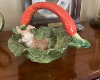 $22.00 - Kaldun & Bogle Hand Painted Ceramic Rabbit in a Cabbage Leaf And Carrot Handle