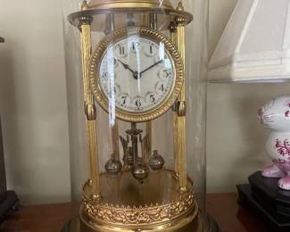 $60.00 -Vintage Anniversary Clock, Floral Face, Glass Dome