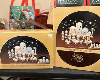 $220.00 - Precious Moments "Come Let Us Adore Him" Miniature Nativity Set of Figures and Nativity Accessories (Both Boxes) 