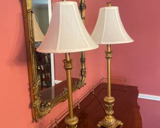 $80.00 - Pair of Gold Candlestick Buffet Lamps, 31"