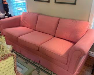 $325.00 - Pink Upholstered Sofa (Good Condition)