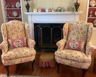 $550.00 - Pair of Vintage Wingback Chairs – Floral Upholstery