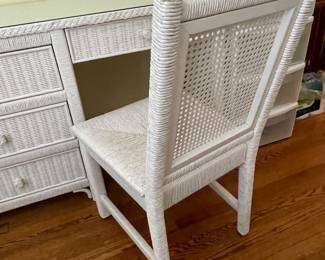 Vintage Henry Link White Wicker Desk with Glass Top and Matching Chair - $295.00