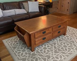 $197.00 -Mission Rectangle Wood Coffee Table with Storage, 4 Drawer with Side Magazine Holders, 50"x 30" x 20"T