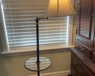 $46.00 -58" Standing Floor Lamp with Integrated Glass Side Table and Swing Arm 