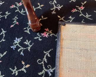 $375.00 - 8.5' x 11.5' - Navy Rug with Floral Print (Some Thread Missing on Edge)