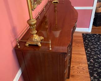 $775.00 - Mahogany Banded Taper Leg Sideboard with Brass Gallery by Thomasville - 66" x 21.25" x 40"T