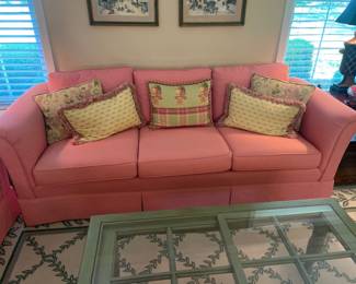$325.00 - Pink Upholstered Sofa (Good Condition)