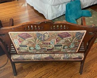 $425.00 - Antique Victorian Eastlake Style Loveseat Featuring Unique Book Upholstery - 40"
