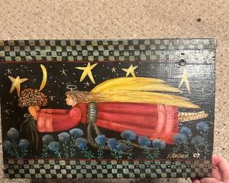 $10.00 - Hand Painted Wooden Stool - 13.5"L x 9"W x 7"T