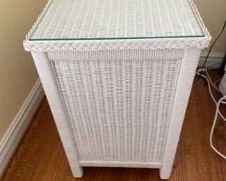 $295.00 - Henry Link Vintage White Wicker 3 Drawer Dresser with Glass Tabletop - 30" x 19" x 30"T