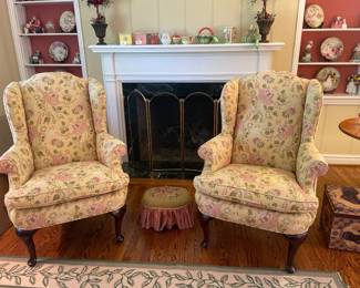 $550.00 - Pair of Vintage Wingback Chairs – Floral Upholstery