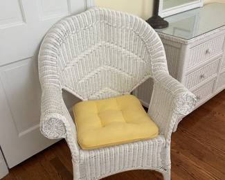 $140.00 - Vintage White Wicker Armchair with Cushion
