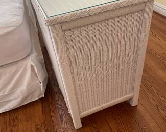 Vintage Henry Link White Wicker Desk with Glass Top and Matching Chair - $295.00