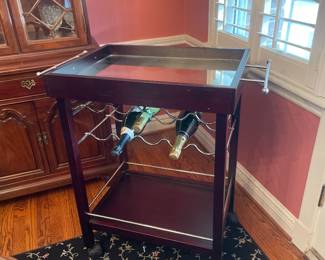 $68.00 - Wood Bar/Serving Cart with Mirror Top Tray and Lockable Wheels