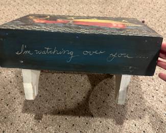 $10.00 - Hand Painted Wooden Stool - 13.5"L x 9"W x 7"T
