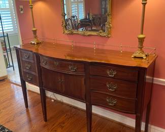 $775.00 - Mahogany Banded Taper Leg Sideboard with Brass Gallery by Thomasville - 66" x 21.25" x 40"T