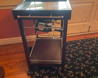 $68.00 - Wood Bar/Serving Cart with Mirror Top Tray and Lockable Wheels