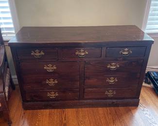 $35.00 - Vintage 9-Drawer Wood Dresser (Has some Scratches)-48" x 18" x 30" T
