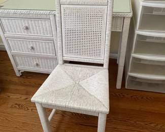 Vintage Henry Link White Wicker Desk with Glass Top and Matching Chair - $295.00